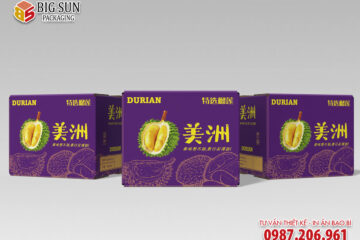 In thùng carton đựng sầu riêng màu tím