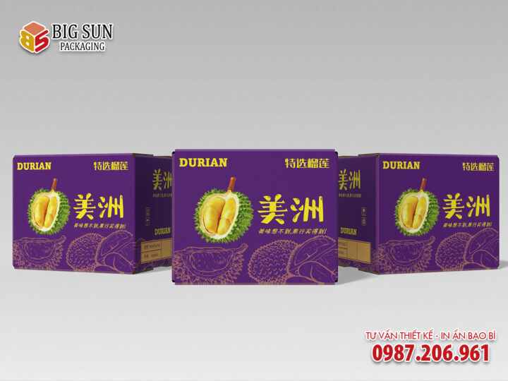 In thùng carton đựng sầu riêng màu tím