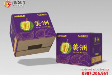In thùng carton đựng sầu riêng màu tím