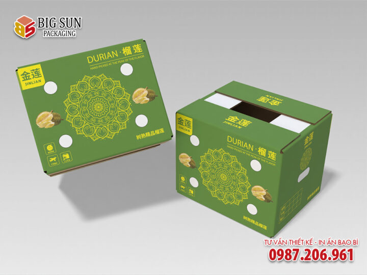 In thùng carton đựng sầu riêng Kim Liên