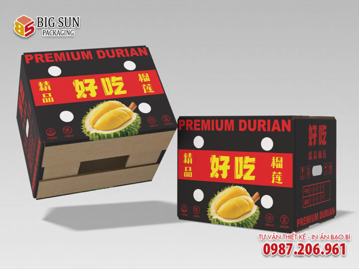 In thùng carton đựng sầu riêng màu đen thượng hạng