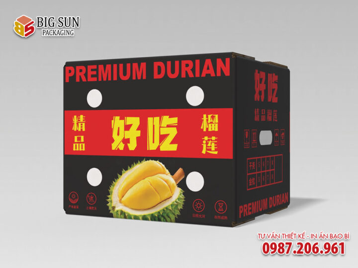 In thùng carton đựng sầu riêng màu đen thượng hạng