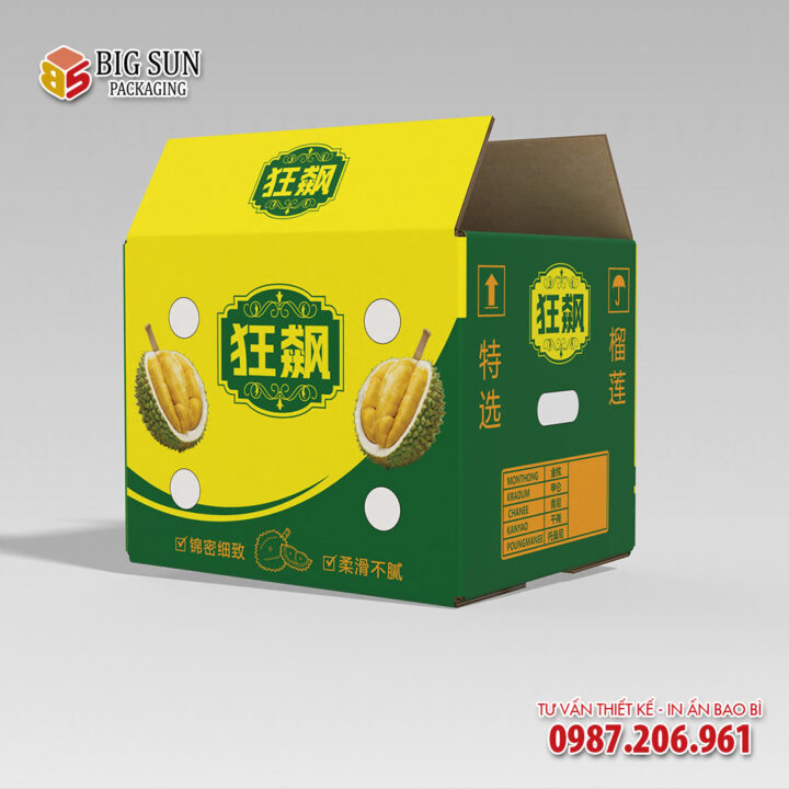 In thùng carton đựng sầu riêng Cuồng Phong
