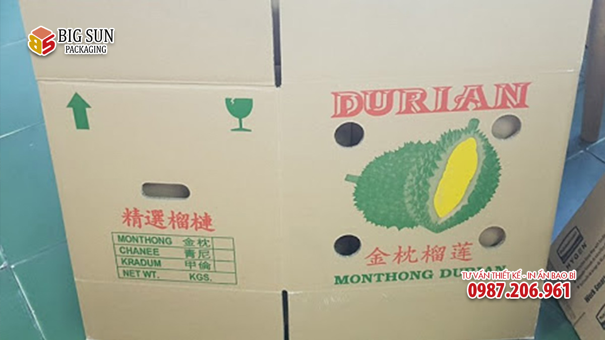 Mẫu thùng carton đựng sầu riêng Mongthong Duran xuất khẩu
