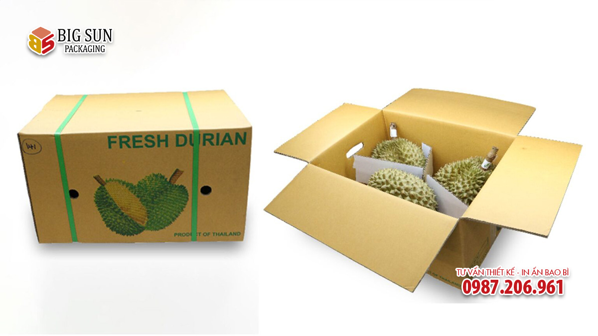 Mẫu thùng carton đựng sầu riêng xuất khẩu Thái Lan