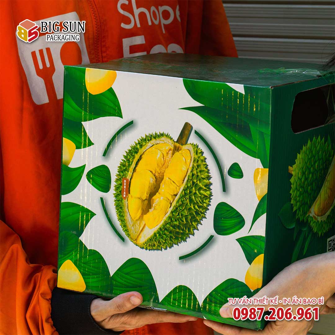 Mẫu thùng carton đựng sầu riêng cửa hàng bán lẻ Việt Nam