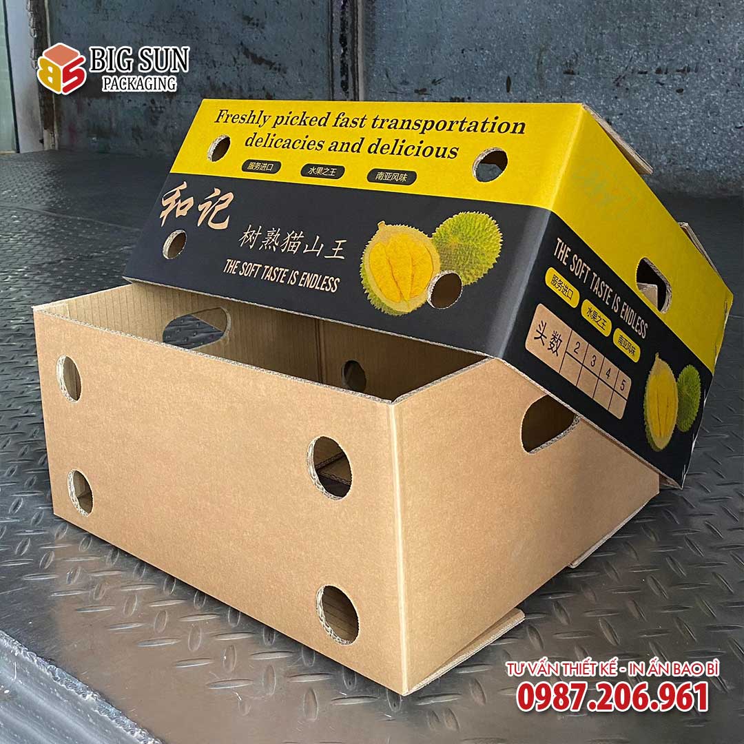 Mẫu thùng carton đựng sầu riêng nắp âm dương