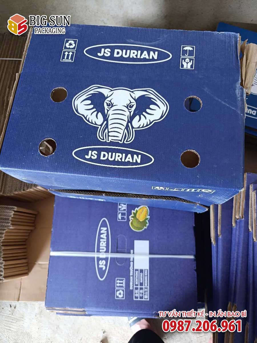 Mẫu thùng carton đựng sầu riêng cho thị trường Thái Lan