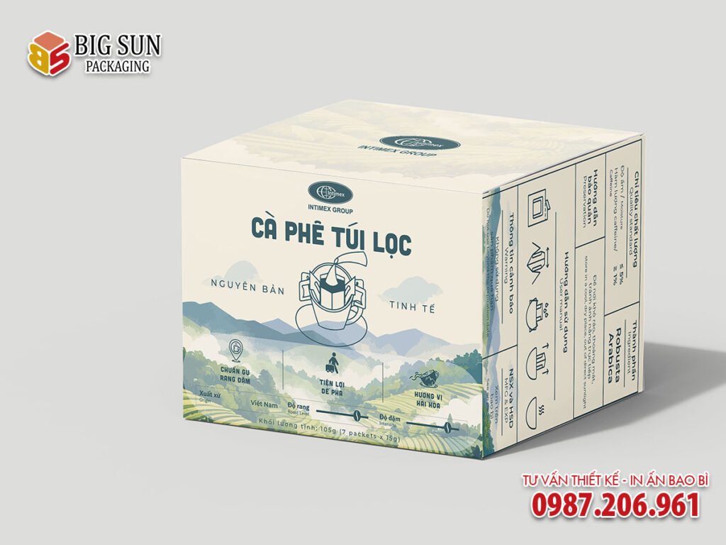 in hộp giấy đựng cà phê túi lọc ban mê