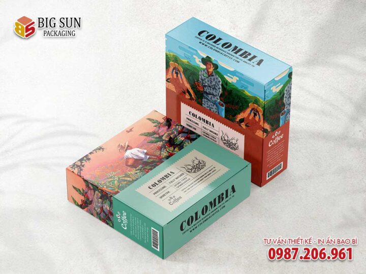 in hộp giấy đựng cà phê Columbia