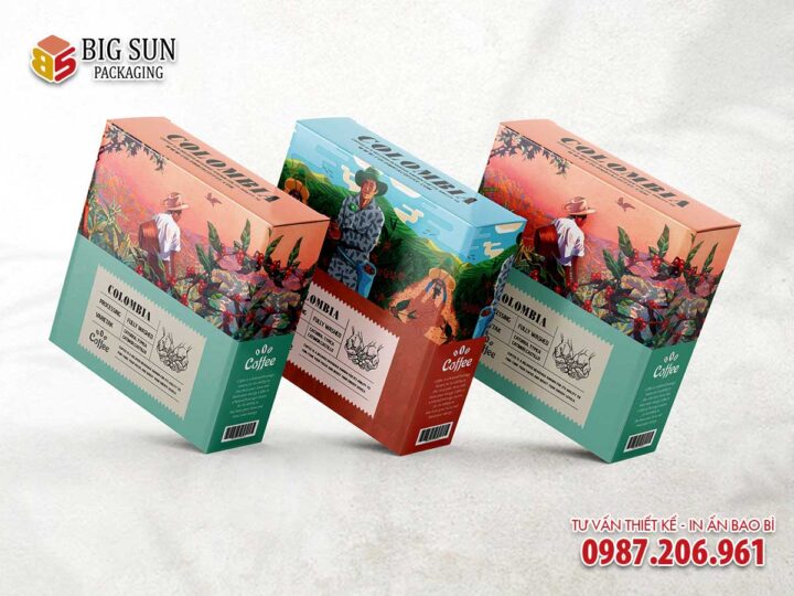 in hộp giấy đựng cà phê Columbia
