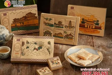 In hộp đựng kẹo mè xửng Huế