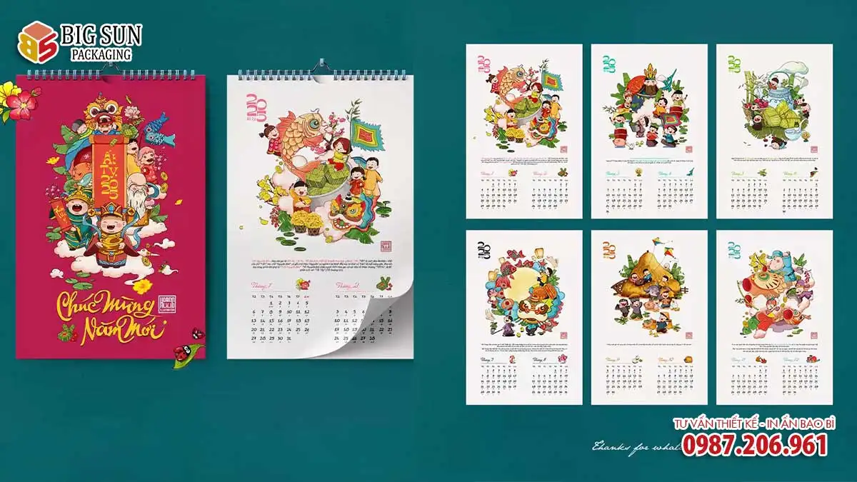 in lịch treo tường 7 tờ
