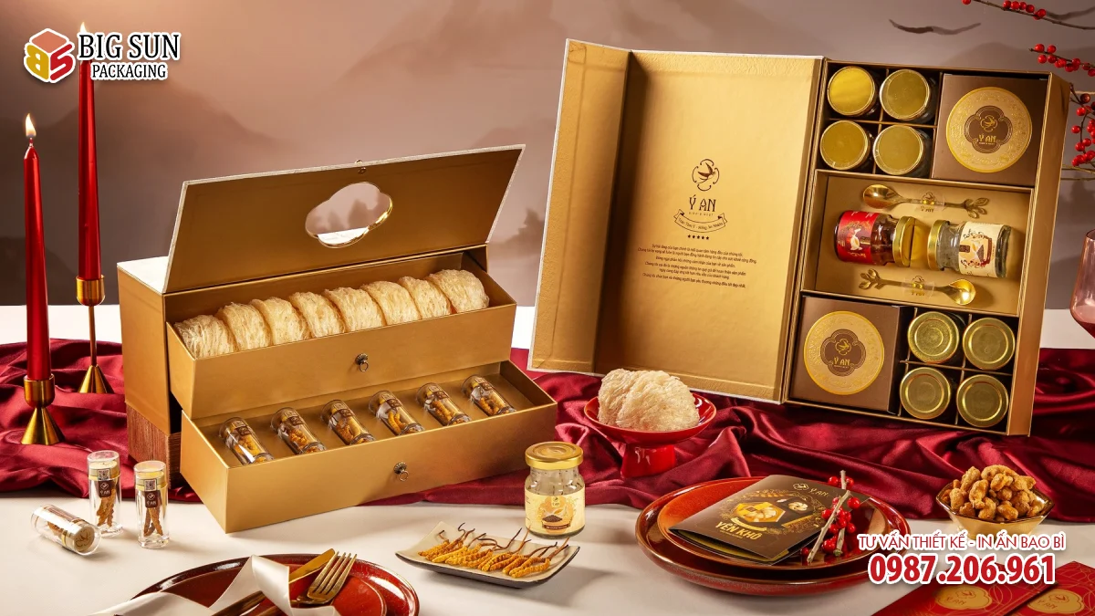 Hộp đựng yến Ý An Mã Đáo Tân Xuân ngăn kéo hai tầng