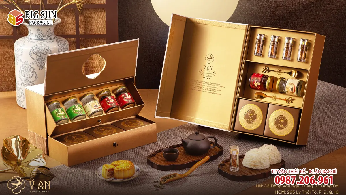 Hộp đựng yến Ý An Mã Đáo Tân Xuân ngăn kéo hai tầng