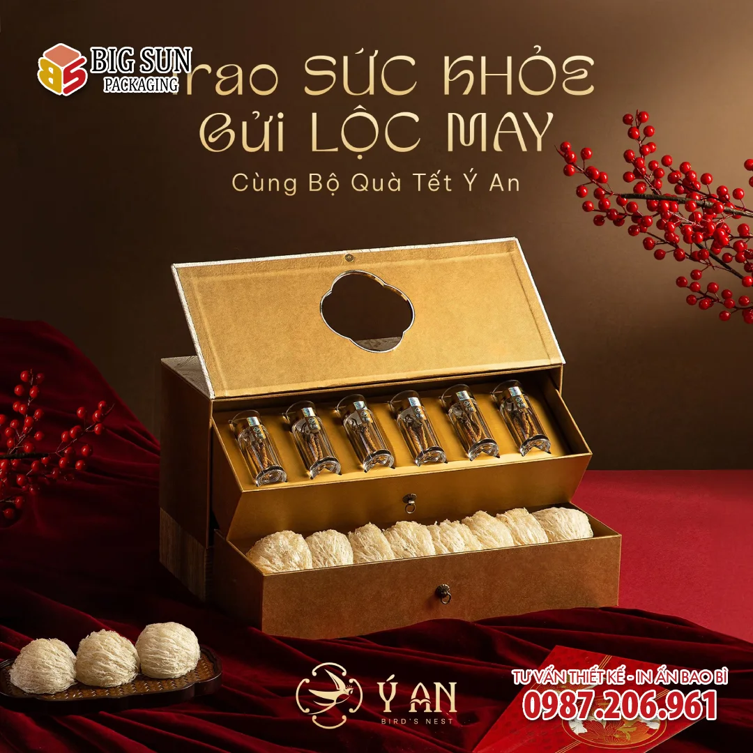 Hộp đựng yến Ý An Mã Đáo Tân Xuân ngăn kéo hai tầng