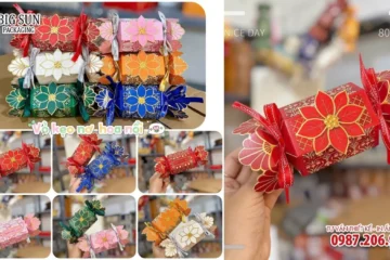 Hộp đựng bánh kẹo hình kẹo nơ hoa nổi
