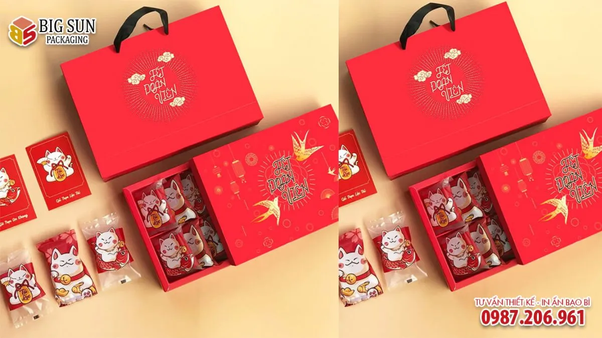 HỘP ĐỰNG BÁNH KẸO ÉN VÀNG MÀU ĐỎ CAO CẤP 