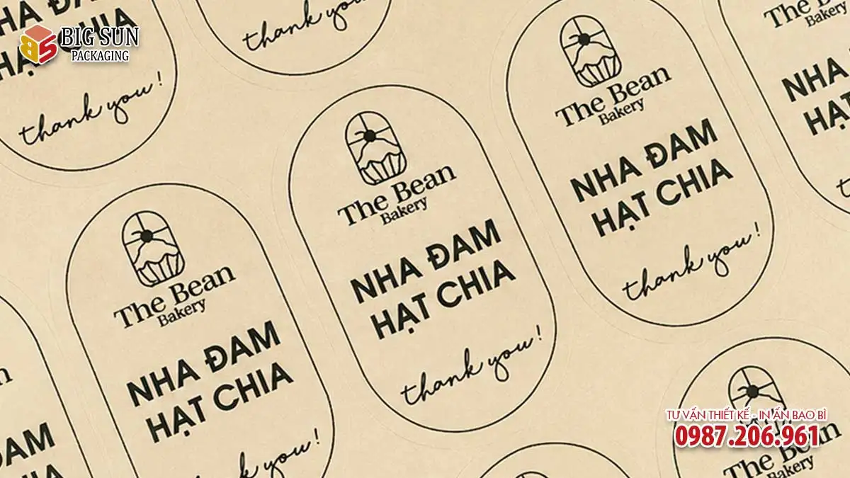mau sticker hinh elip thuong hieu the bean bakery