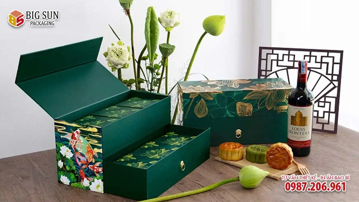 Hộp bánh trung thu được in kiểu dáng hộp ngăn kéo