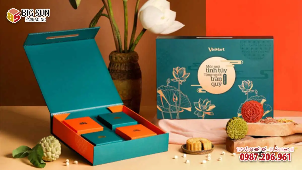 Mẫu hộp trun gthu thương hiệu Vinmart kiểu dáng nắp nam châm ép nhũ