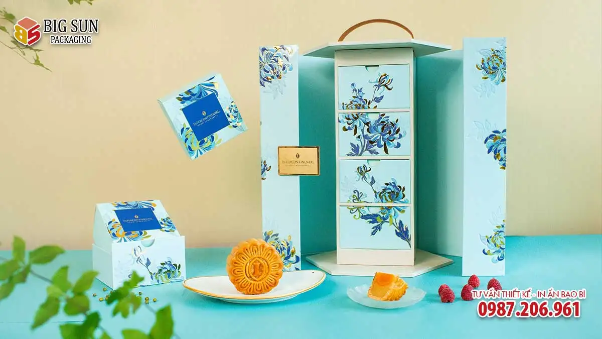 hộp bánh trung thu Intercontinental Hà Nội hình trụ 4 bánh