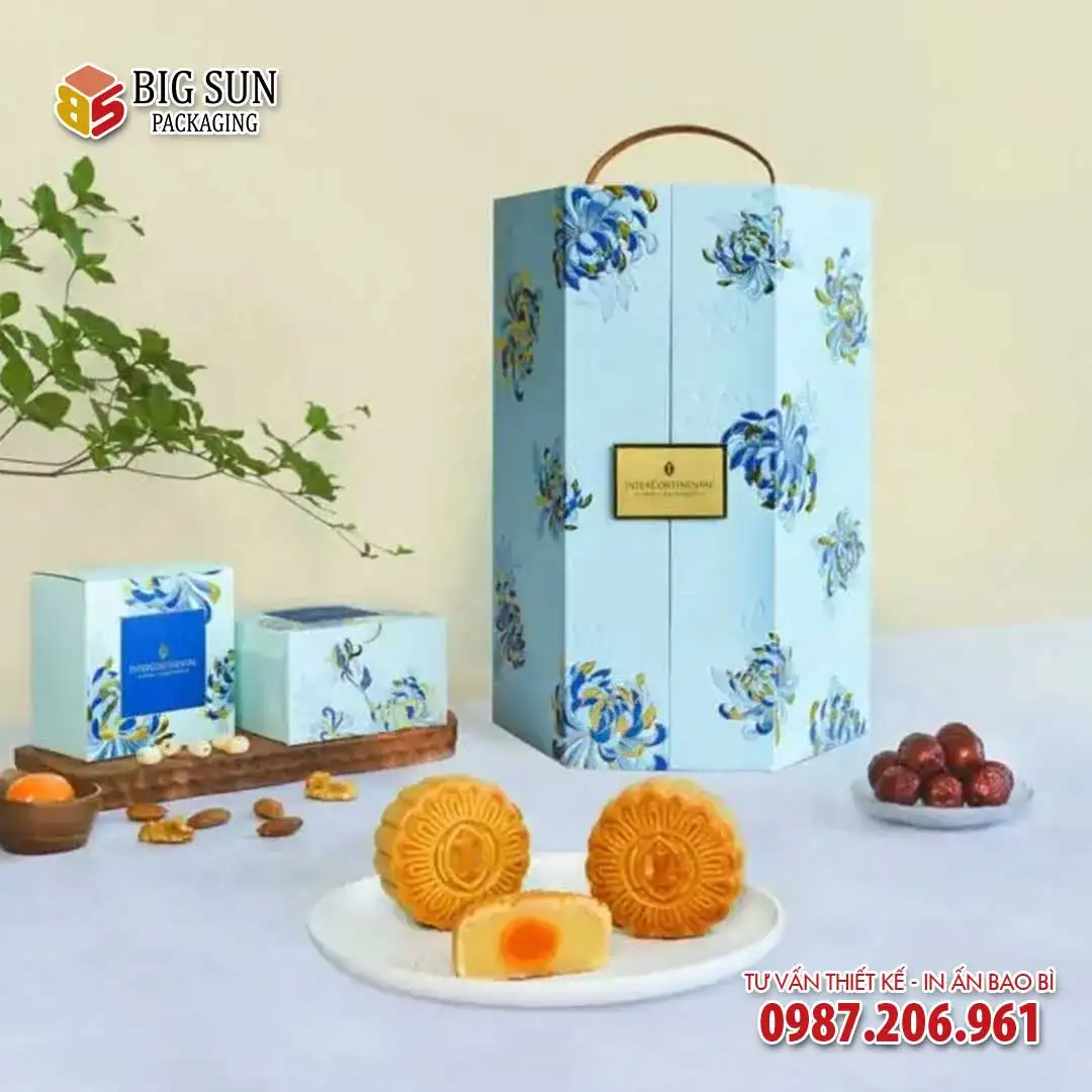 hộp bánh trung thu Intercontinental Hà Nội hình trụ 4 bánh chi tiết