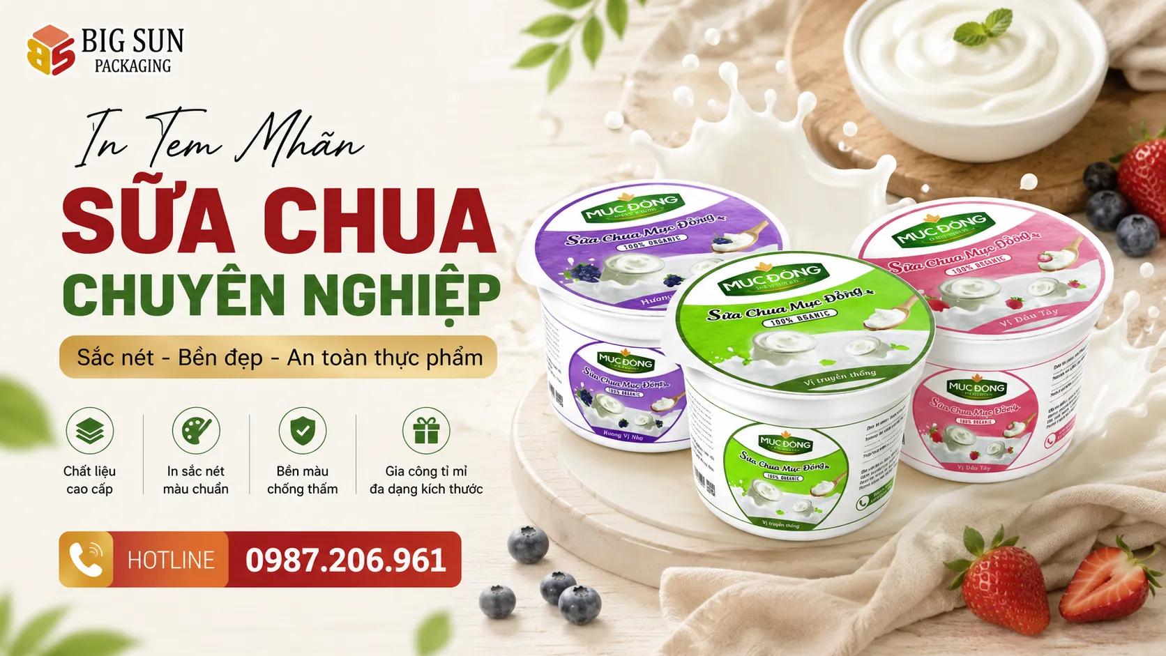 In Tem Nhãn Sữa Chua Đẹp, Chống Thấm, Theo Yêu Cầu