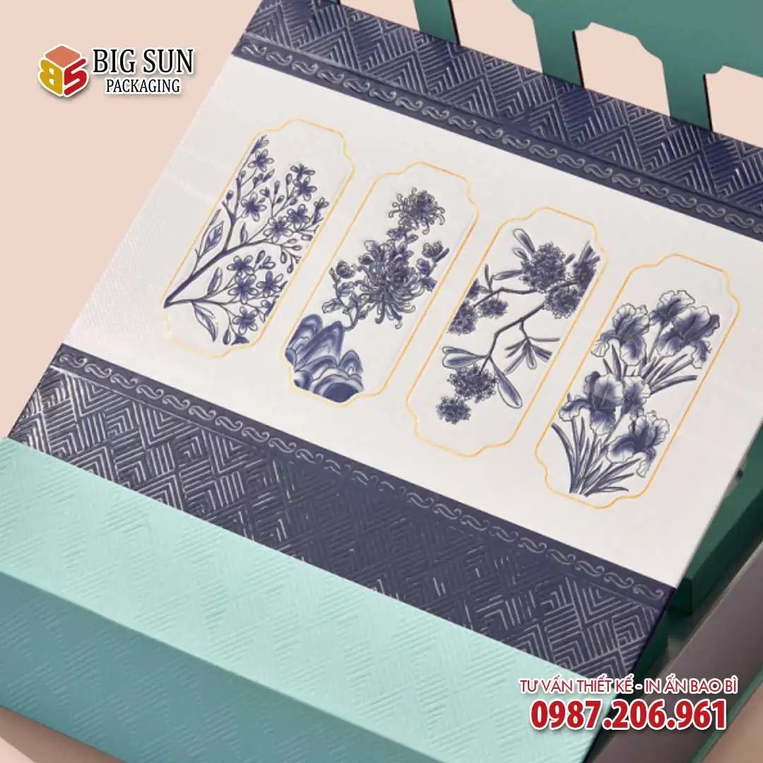 Hộp bánh trung thu Sheraton bộ Lam Kinh gốm sứ lam trắng truyền thống
