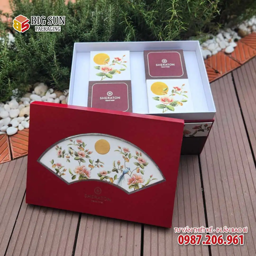 Hộp bánh trung thu Sheraton bộ Nguyệt Kính 2 tầng khoét bán nguyệt