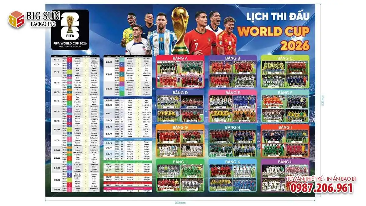 Mẫu tờ lịch bóng đá World Cup 2026