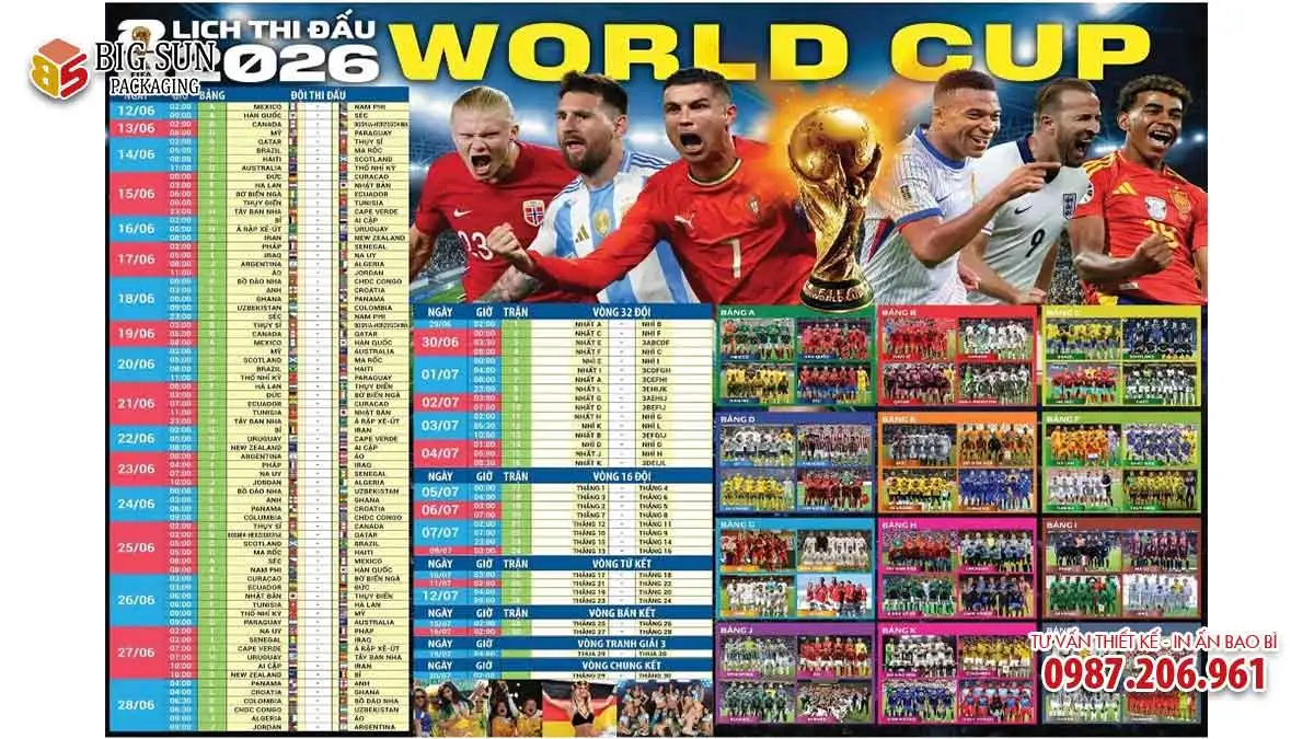 In lịch thi đấu World Cup 2026 chất lượng cao