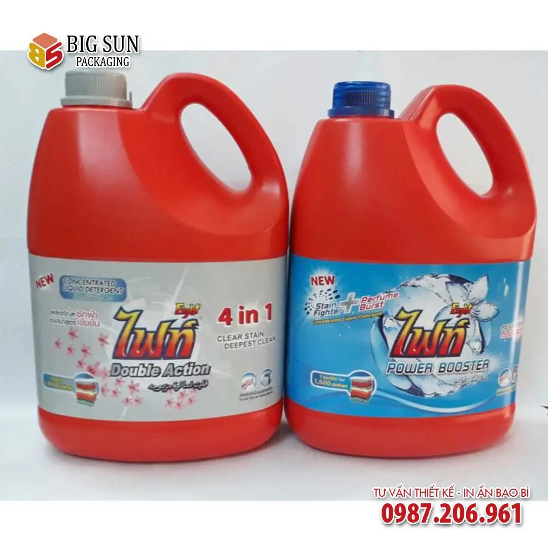 Mẫu tem nước xả vải dán trên can nhựa