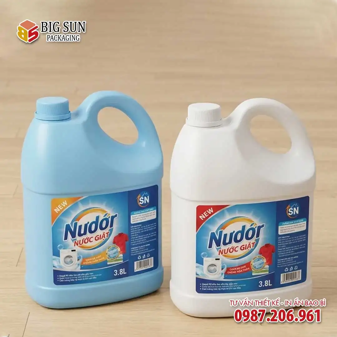 Tem decal sữa cho chai nước giặt nền trắng đục