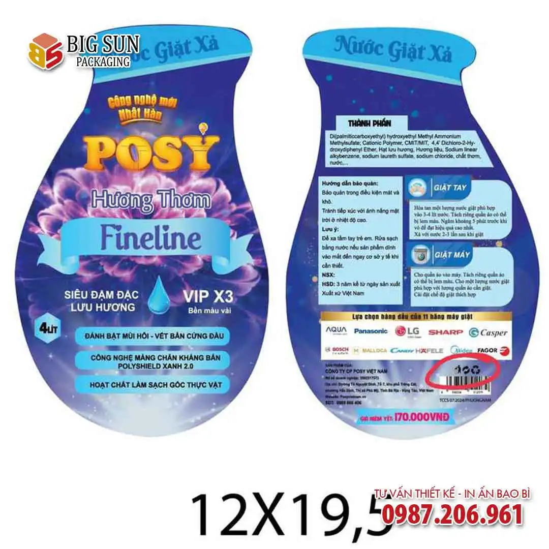 Tem nước giặt Posy bế demi theo khuôn thiết kế