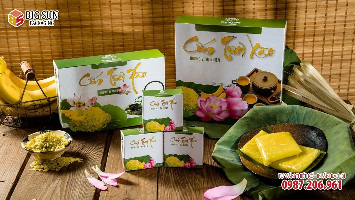 Hộp đựng bánh cốm Nguyên Hương đậm bản sắc Việt